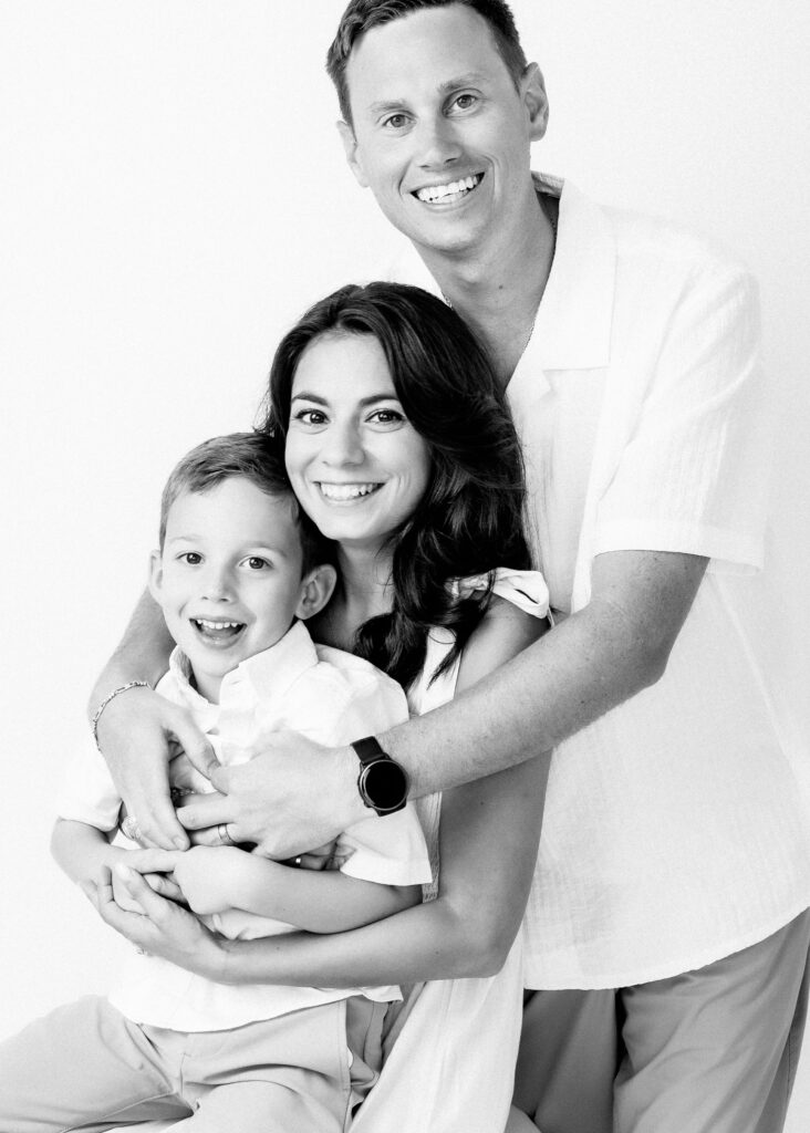 Black and White studio portrait of a Family in Katy, TX